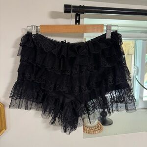 iHeartRaves Black Lace Ruffle Festival Shorts